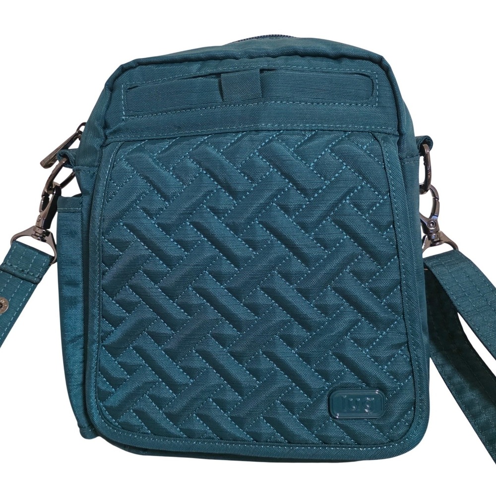 Lug Flapper Crossbody Bag Small Teal Blue Quilted Basketweave Travel RFID - Picture 2 of 12